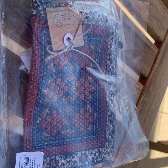 Navy Woven tapestry pouch features yarn tassel zipper pull. Made in India - Picture 6 of 6